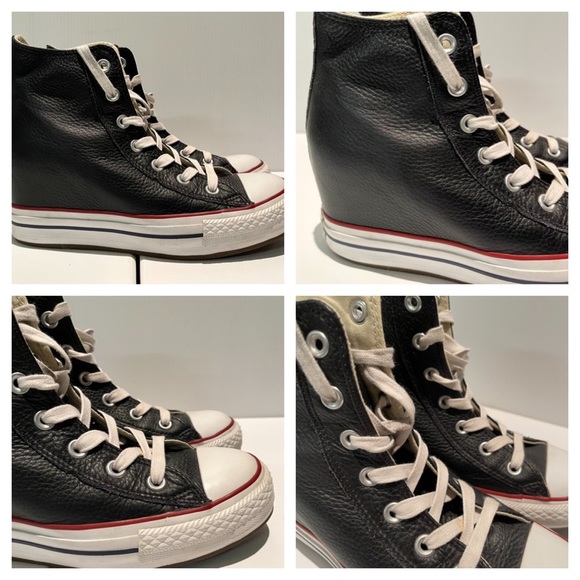CONVERSE Ladies Black Leather High-Top Shoes US 8 - Picture 9 of 13